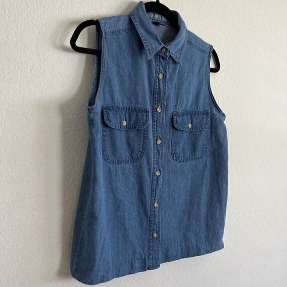 Upper West Side Womens Western Grunge Denim Button Up Sleeveless Blouse Small - Picture 7 of 10